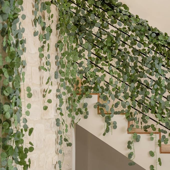 CQURE 14 Pack Eucalyptus Garland, Artificial Greenery Garland Spring Faux Eucalyptus Leaves Table Vines for Wedding Backdrop Fireplace Arch Door Wall Room Decor（98FT） - Image 7