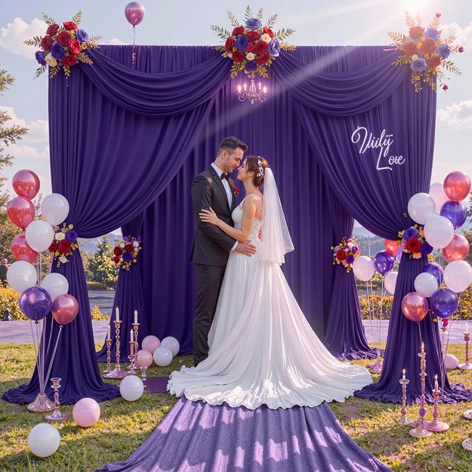 40 ft x 10 ft Wrinkle Free Purple Backdrop Curtain for Parties, 5ft x 10ft 8 Panels Polyester Purple Photo Backdrop Drapes for Wedding Birthday Party Baby Shower Fabric Photo Curtains for Mermaid - Image 3