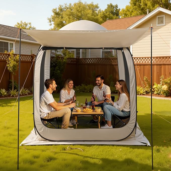 VEVOR 6 x 6 ft Pop-Up Screen House Tent with Extended Awning, 4–6 Person Screen Gazebo, Portable Screened Canopy with Carry Bag, Netting Sides & Ground Stakes for Patio, Backyard & Outdoor Activities