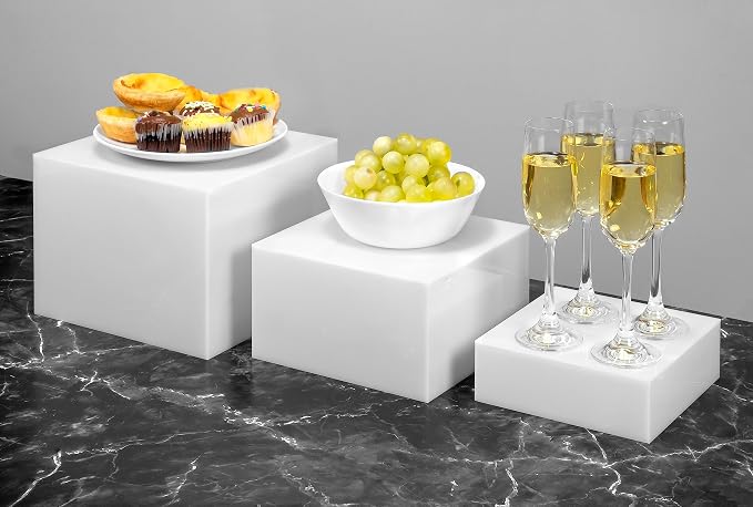 Red Co. Set of 3 Glossy White Acrylic Cube Display Nesting Risers with Hollow Bottoms - Image 7