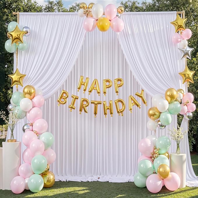 30ft x 8ft Wrinkle Free White Backdrop Curtains for Weddings Parties, 6 Panels 5x10ft Soft Silky Polyester White Photo Backdrop Drapes Back Drop Cloth for Birthday Christmas Photography Background - Image 7