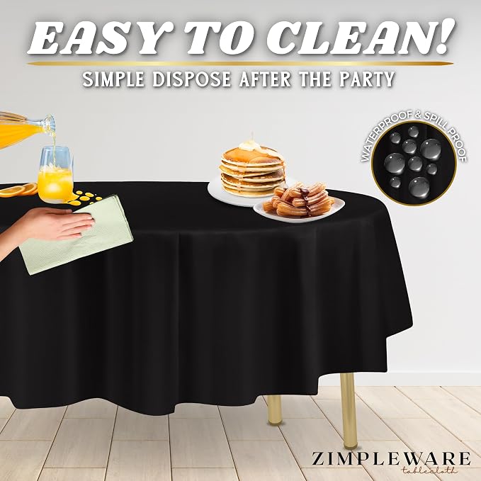 ZIMPLEWARE Black Standard Disposable Plastic Party Tablecloth [Case of 72] 84 x 84” Round Table Cover for Indoor & Outdoor Use - Image 5