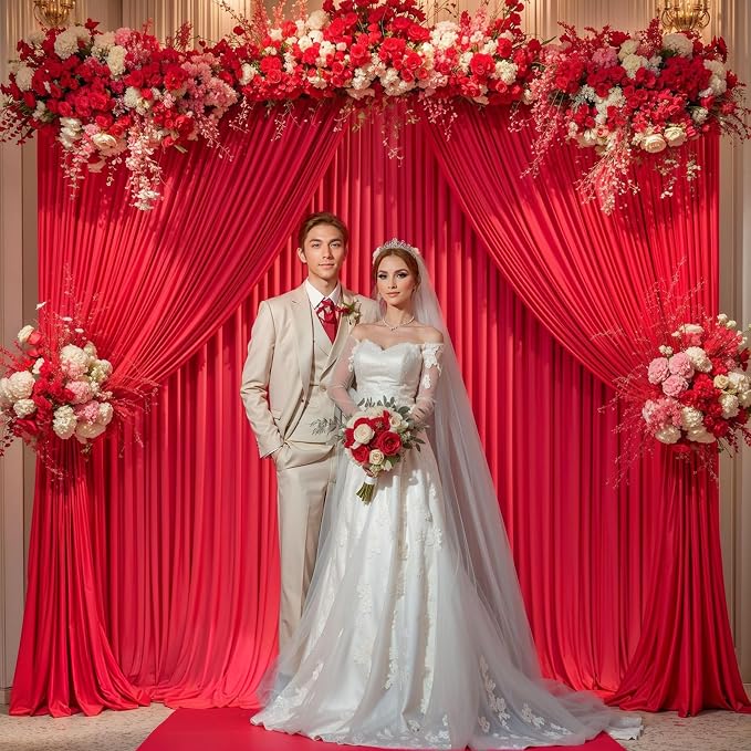 Red Backdrop Curtains 16 x 10ft for Photo Background Wrinkle Free Drapes | Soft Polyester Fabric,Natural Drape,Top Rod Pocket,Washable & Reusable,For Wedding Birthday Party Decor,4ft x 10ft 4 Panels - Image 2