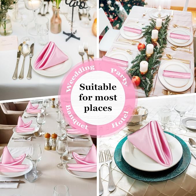 Bailarina 40 Pack Pink Satin Napkins,17x17 Inches Wedding Napkins Square Soft Silky Table Napkins Bulk Decorative Elegant Cloth Napkin for Party Decoration, Banquet,Wedding,Graduation - Image 7