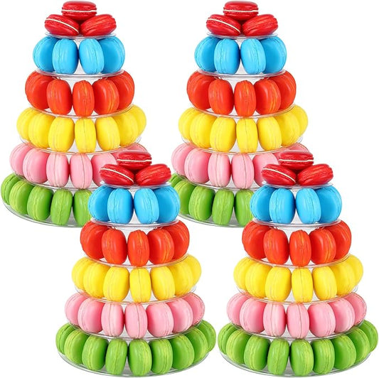 Juexica 4 Pcs Round Macaron Tower Stand 6 Tiers Plastic Cupcake Display Rack Macaron Display Wedding Cupcake Food Serving Stands Clear Dessert Towers for Wedding Baby Shower Birthday Decor