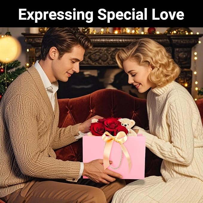 EUSOAR Pink Gift Bags with Ribbon Bow, 50pcs 10.6"x3.1"x8.3" Thank You Gift Bags with Handles, Shopping Wedding Party Favor Paper Bags Gift Treat Bags Bulk for Wedding Baby Shower Guests Bridal - Image 5