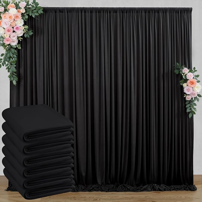 30 ft x 8 ft Black Backdrop Curtain for Parties, 6 Panels 5 ft x 8 ft Wrinkle Free Polyester Photo Black Backdrop Drapesfor Graduations Birthday Wedding Party Stage Curtains Home Decoration Supplies by Outpain