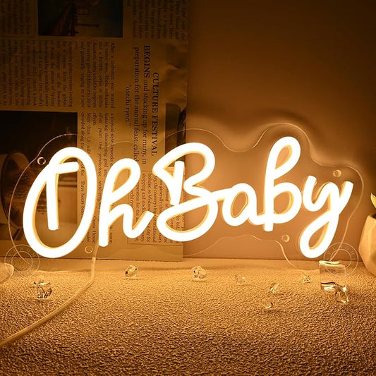 SYLHOME Oh Baby Led Neon Light Sign Nursery Bedroom Wall Decor Sign Baby Shower Kids Birthday Christmas Party Backdrop Decor 11.8" X 5.1" USB