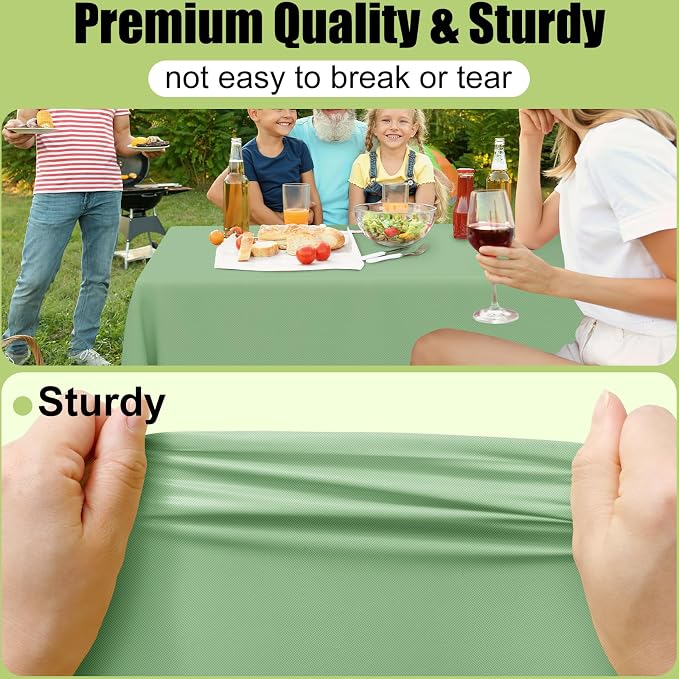 Smiry Disposable Table Cloth - 6 Pack, 54 x 108 Inch Waterproof Rectangle Tablecloths for Parties, Decorative Plastic Table Cover, Leakproof & Sturdy, Sage Green - Image 2