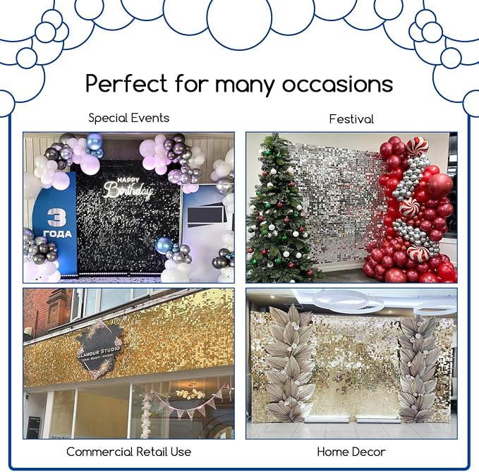 COKAOBE Silver Shimmer Wall Backdrop, 36PCS Square Sequin Shimmer Backdrop Panel, Photo Backdrops for Birthday, Anniversary, Wedding, Graduation & Bachelorette Party Decoration - Image 4