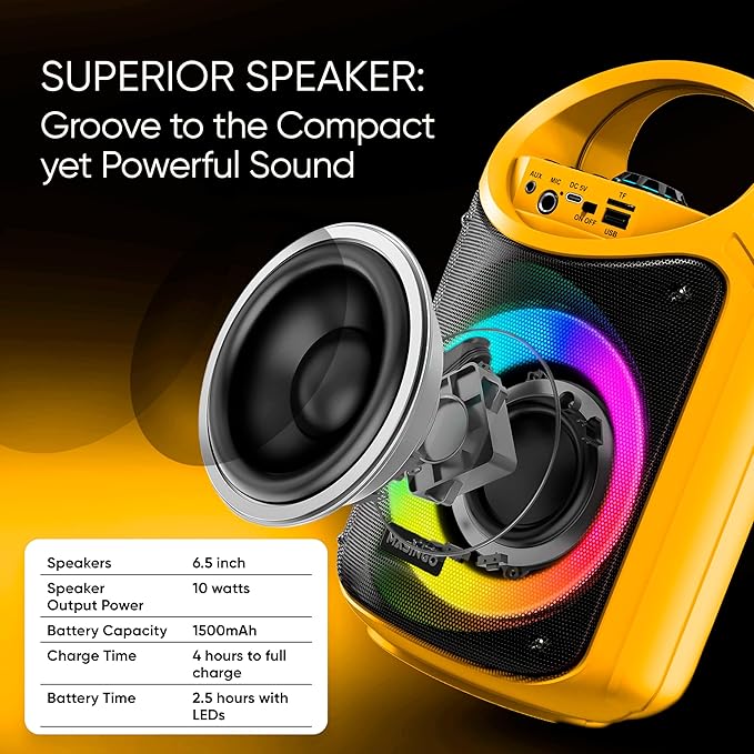 MASINGO Karaoke Machine for Kids and Adults with 1 Wireless Karaoke Microphone and 1 Wired Mic, PA Portable Speaker with LED Lights, Supports TF Card/USB, AUX/MIC in, TWS for Home Party, Burletta C10