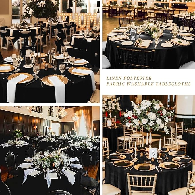 90 Inch Black Round Tablecloth, Premium Soft Touch Polyester Table Cloth, Wrinkle Free & Water Resistant Circular Table Cover for Weddings, Parties, Banquets and Everyday Dining - Image 6