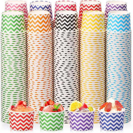 Zeyune 500 Pack 6.5 oz Ice Cream Cups Disposable Bulk Ice Cream Sundae Bowls Paper Dessert Snack Frozen Yogurt Cups for Hot or Cold Food Wedding Baby Shower Birthday Bar Party Supplies, 10 Colors by Zeyune