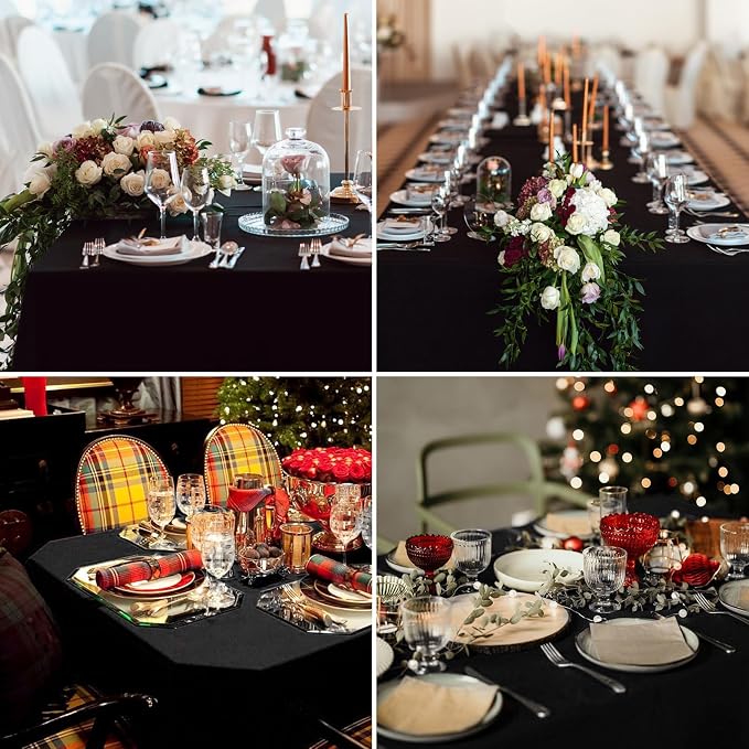 6 Pack Black Rectangle Tablecloths 90x132 Inch for 6ft Tables | Washable Decorative Linen Polyester Table Cover for Dining Tables, Banquets Buffets Parties and Weddings - Image 3