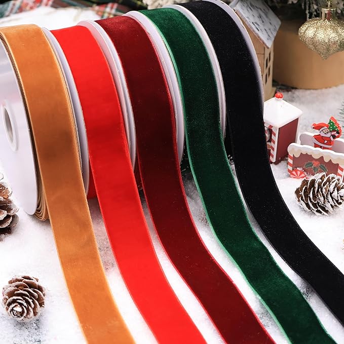 1" Burgundy Velvet Ribbon, 10 Yards Roll – Premium Flocked Velvet Fabric Trim for Christmas Gift Wrapping, Holiday Décor, Wreaths, Bows & DIY Craft Projects