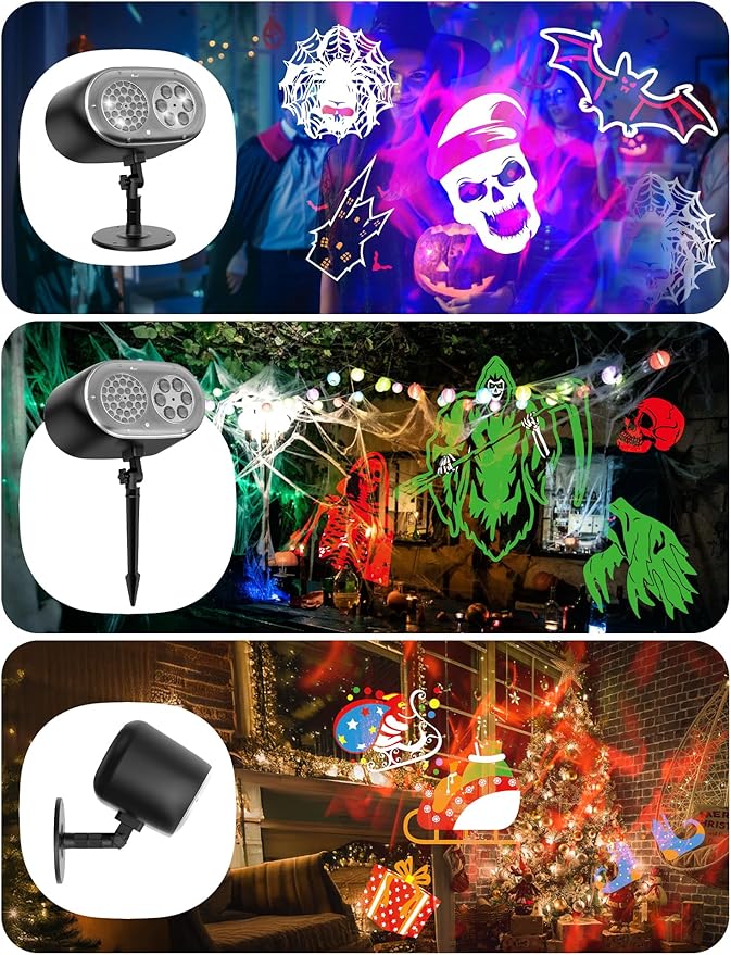 Christmas Projector Lights Outdoor, Christmas Patterns Holiday Projectors, 12 HD Effects (3D Ocean Wave + Patterns), Holiday Projector, Christmas Decorations for Light Show