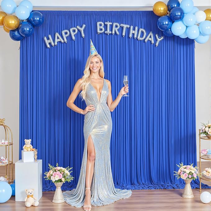 10ft x 7ft Royal Blue Backdrop Curtain for Parties Blue Wrinkle Free Backdrop Drapes Panels for Baby Shower Birthday Party Wedding Photo Photography Polyester Fabric Background Decoration - Image 4