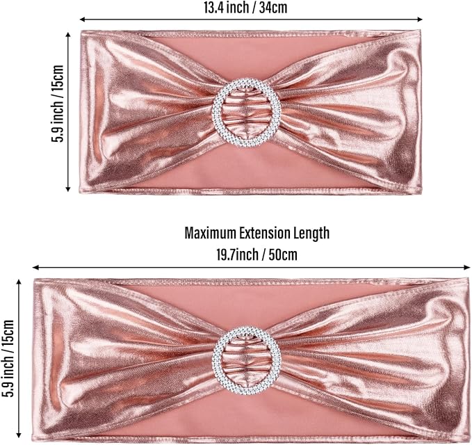 LEBENGURU Metallic Rose Stretch Chair Sashes 30pcs with Buckle Slider - Image 6
