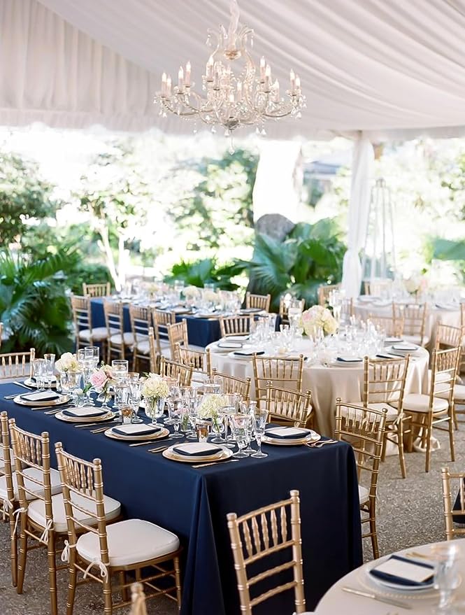 fani 10 Packs Navy Blue Tablecloth - 60 x 102 Inch for 6Ft Tables | Washable Polyester Fabric, Stain Wrinkle Resistant Rectangle Table Cloth for Wedding Banquets Parties Buffet Dining - Image 5
