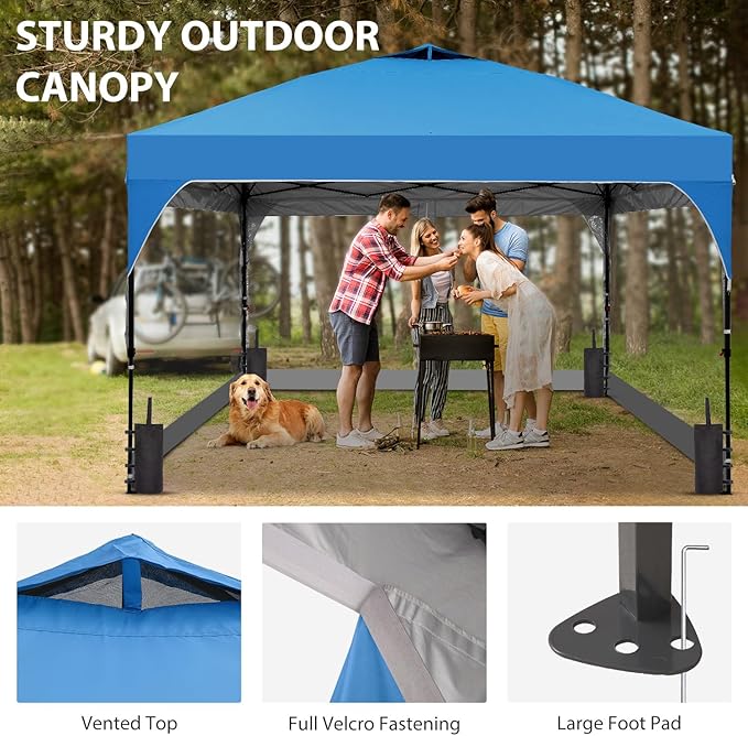 10x10 FT Pop Up Canopy with 4 Clear Sidewalls, 1-Button Push Instant Canopy Tent with Sandbags, Enclosed PVC Walls for Outdoor Activities & Events