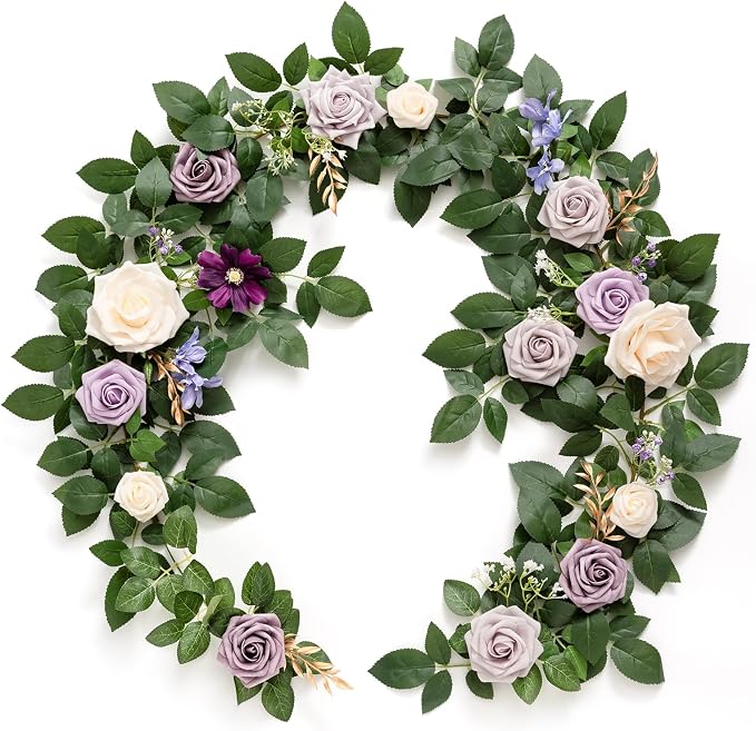 Ling's moment 5 FT Purple Artificial Flower Garland | Lilac Floral Garland, Flower Vines, Wedding, Arch Flower, Table Centerpieces, Swags, Backdrop, Mantel, Welcome Signs by LingsMoment