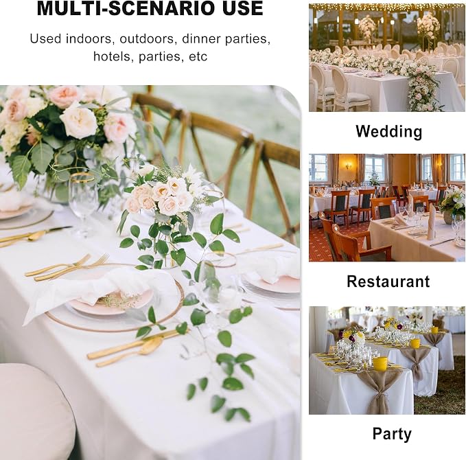 sancua 6 Pack White Table Cloth 90x156 Inch for 8 Feet Rectangle Tables | Stain and Wrinkle Resistant, Washable Polyester Large Tablecloth Cover for Dining Tables, Wedding Buffet Parties and Camping - Image 4