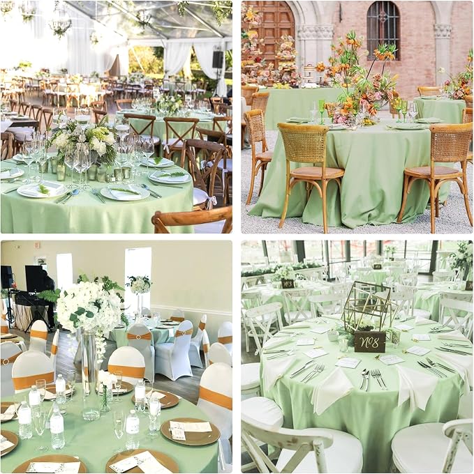4 Pack Round Tablecloth 70 Inch Polyester Washable Fabric Table Covers for Wedding Dining Table Buffet Parties Banquet（Round 70 Sage Green） - Image 6
