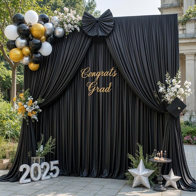 10ft x 10ft Black Backdrop Curtain for Parties Black Wrinkle Free Backdrop Drapes Panels for Birthday Party Wedding Photo Photography Polyester Fabric Background Decoration - Image 4