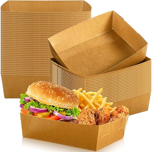 Uiifan 50 Pcs 5 lb Extra Large Paper Food Trays Disposable Food Boat Nacho Plate Serving Snack Trays Grease Resistant Self-assembly for Back to School Party Birthday Wedding Supply (Brown Kraft) by Uiifan
