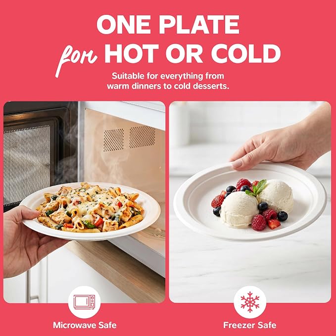 GUSTO 100% Compostable Sugarcane Paper Plates, Heavy Duty, Eco-Friendly, Biodegradable - White, 9 Inch, Case of 500 - Image 6