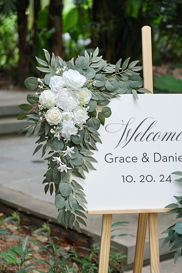 Olalaka Artificial Flower Swag Set of 2 for Wedding Welcome Signs Floral Decorations, White Wedding Arch Flowers for Wedding Ceremony - Image 4