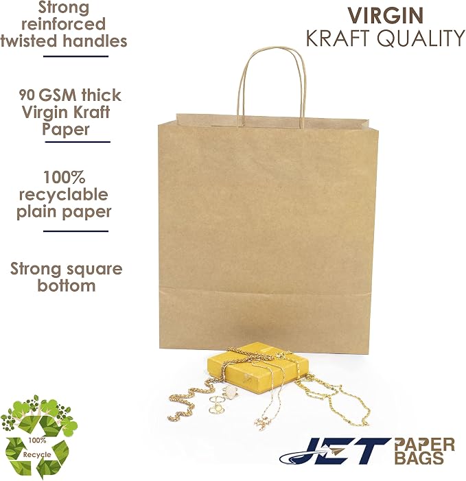 JET PAPER BAGS - 11x7x12 Inch [250 Pcs] Brown Paper Bags with Handles Prime for Takeout, Grocery, Goody, Retail, Party, Gifts, Weddings - Image 8