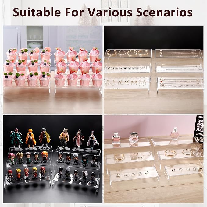 2 Set Large Acrylic Clear Display Risers, 3 Sizes 12" Rectangular Showcase Collectibles Display Shelf, 5mm Thick Desktop Display Stand Holder for Figures, Jewelry, Perfume, Toys - Image 7