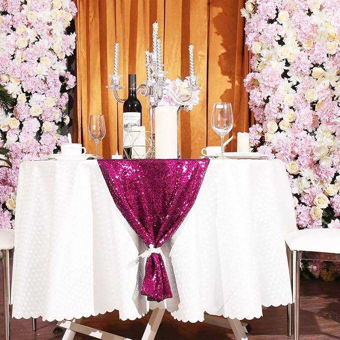 Hot Pink Sequin Table Runner 6 Pack, 12''x108 Glitter Table Runner - Image 4