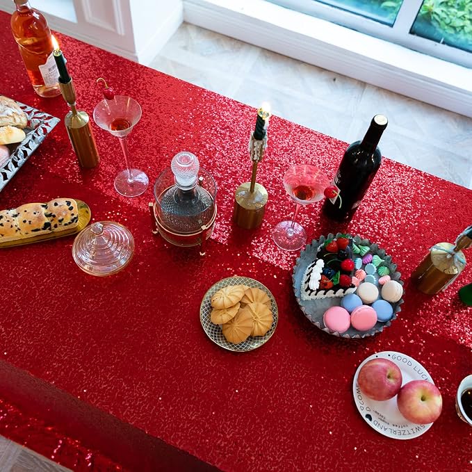 JYFLZQ Red Sequin Tablecloth Glitter Table Cover 50x80 Inch Rectangle - Image 3