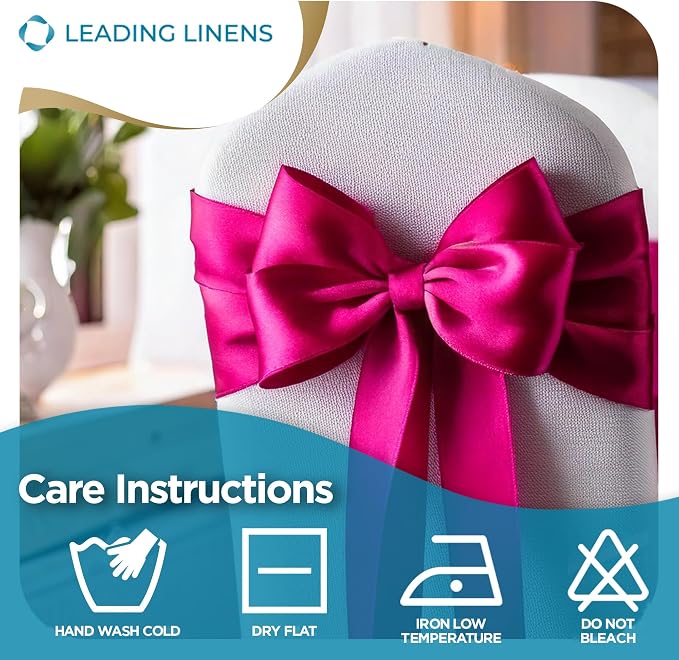 Leading Linens 200 pcs Fuchsia 108"x8" Satin Bow Sash Chair Cover Decor | Elegant satin chair bow sashes, perfect for weddings, receptions, banquets, & parties. Reusable & washable. - Image 6
