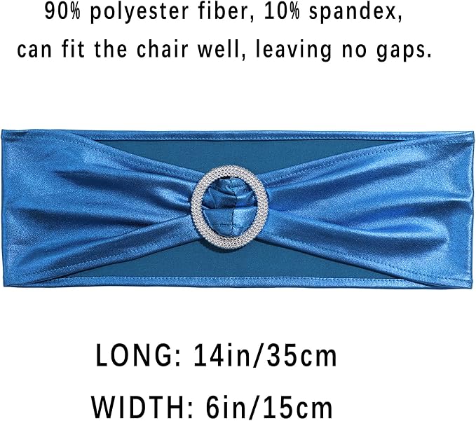 Dimatic 10 PCS Spandex Stretch Chair Sashes Bow Elastic Chair Cover Bands with Buckle Slider for Wedding, Banquet, Party, Hotel Event Decorations - Lake Blue - Image 3