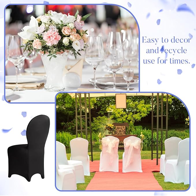 Macarrie 60 Pcs Chair Covers Wedding Seat Slipcovers Polyester Spandex Folding Chair Covers for Wedding, Banquet Party, Celebration Event, Dining Room, Living Room(Black) - Image 5