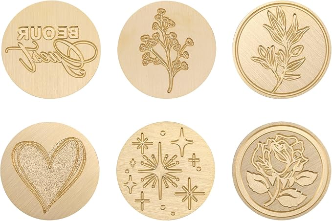 Yoption 6 Pcs Wax Seal Stamp Set, Be Our Guest, Star, Heart, Plant Sealing Stamps Kit with Wooden Handle and Brass Head for Wedding Christmas Greeting Cards Gift