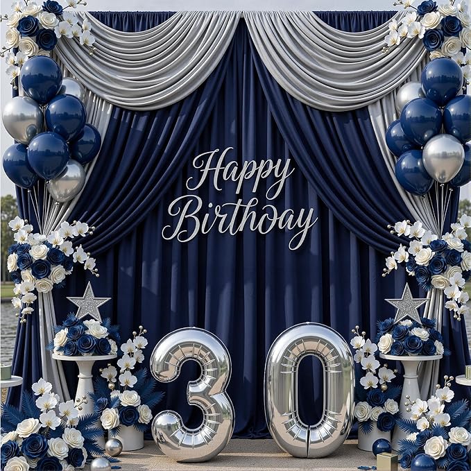 10x10ft Navy Blue Backdrop Curtains for Parties, 2 Panels 5x10ft Wrinkle-Free Polyester Background Curtains for Wedding, Birthday, Baby Shower,Graduation, Decorations - Image 3