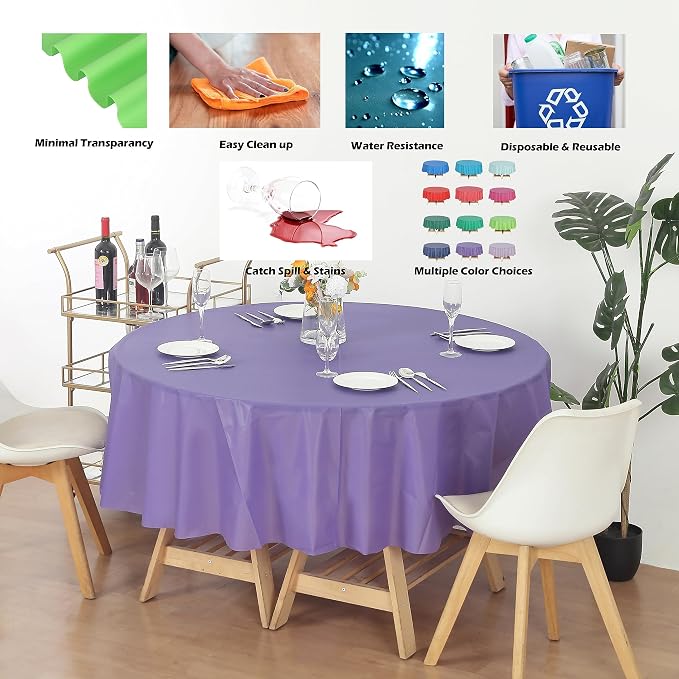 Evershine Case of 72 Pack Bulk Heavy Duty Purple Round 84" Plastic Table Covers Tablecloth (Reusable) (Round 84", Purple) - Image 2