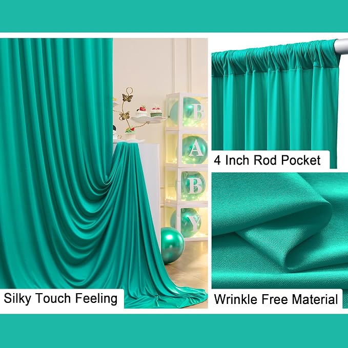 10x10ft Turquiose Backdrop Curtains for Parties, 2 Panels 5x10ft Wrinkle-Free Polyester Background Curtains for Wedding, Birthday, Baby Shower,Graduation, Decorations - Image 2