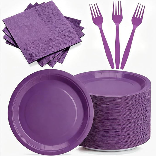 150pcs Purple Party Plates and Napkins for Birthday, Halloween | 7’’ Disposable Dessert Paper Plates Napkins Forks Party Supplies Set for Baby Shower Wedding Party Decorations, Serves for 50 by CENLBJ
