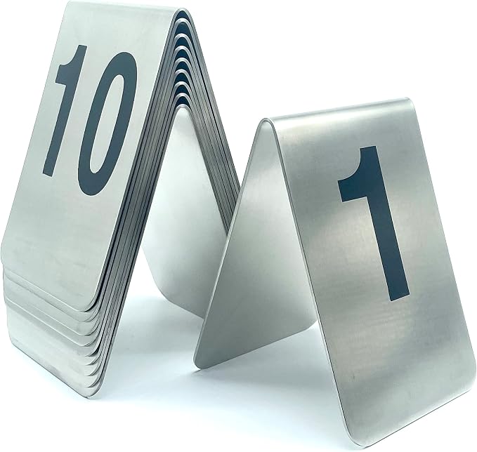 Metal Place Cards Stackable Tent Style Table Numbers,Place Card Holders for TRPG Wedding Party Restaurants Cafes Bars Gatherings Meeting Room Board Games (Black, Large 1-10) by TRUEWON