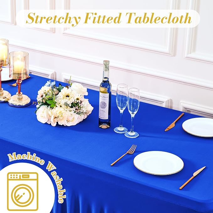 gogoparti 8 Pack Spandex Royal Blue Fitted Table Cloth for 6ft Rectangle Tables Blue Tablecloth Stretch Table Covers Skirt Banquet Wrinkle Free Tablecloths for Parties Wedding - Image 7