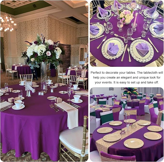 4 Pack Round Tablecloth 90 Inch Purple Polyester Washable Fabric Table Covers for Wedding Dining Table Buffet Parties Banquet Decor - Image 5