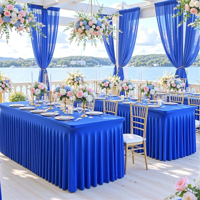 gogoparti 2 Pack Spandex Royal Blue Fitted Table Cloth for 6ft Rectangle Tables Blue Tablecloth Stretch Table Covers Skirt Wrinkle Free Banquet Tablecloths for Parties Wedding - Image 8
