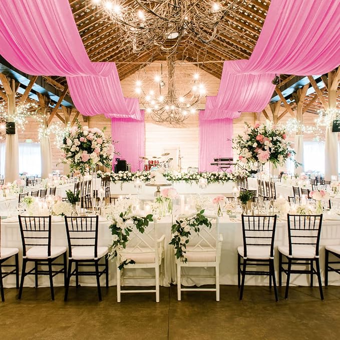 MODFUNS 4 Panels Pink Ceiling Drapes for Weddings 5x20FT Wedding Arch Draping Fabric Sheer Chiffon Curtains for Backdrop Wedding Ceiling Curtain Chiffon Fabric Drapery Wedding Stage Hall Ceiling Decor - Image 6