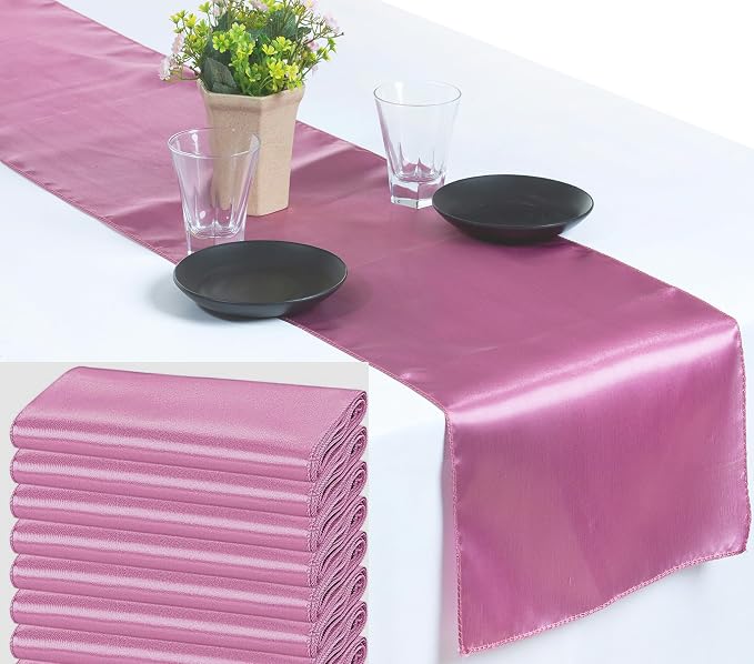 VDS Pack of 15 Satin Table Runners Charmeuse Sateen Silk Centerpiece Cloth Linen for Wedding Birthday Graduation Engagement Ceremony Event Party Banquet Table Decoration (12x108 inch)(Dusty Pink) by VDS