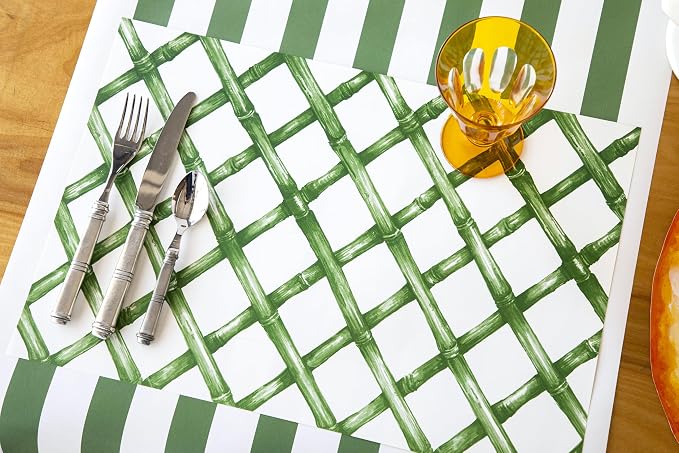 Disposable Paper Placemats for Dining Table - Lattice Green Cross Check Pattern Place Mats for Parties - 18 Sheets Per Pad American Made - Image 2